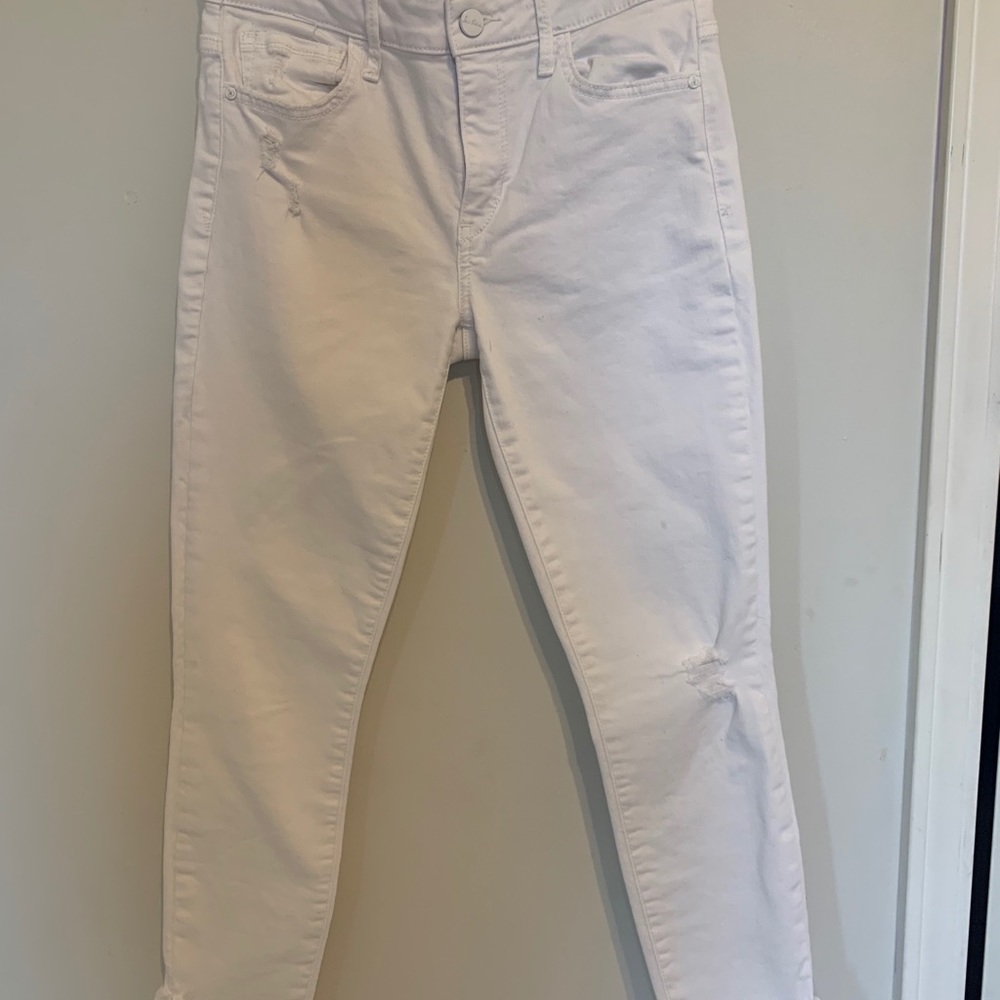 Distressed Cropped White Skinny Jeans